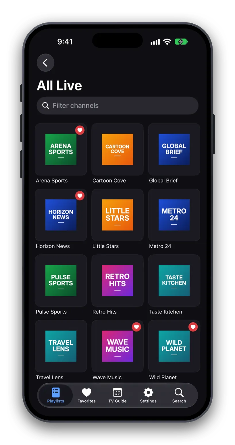 42Player showing live channels