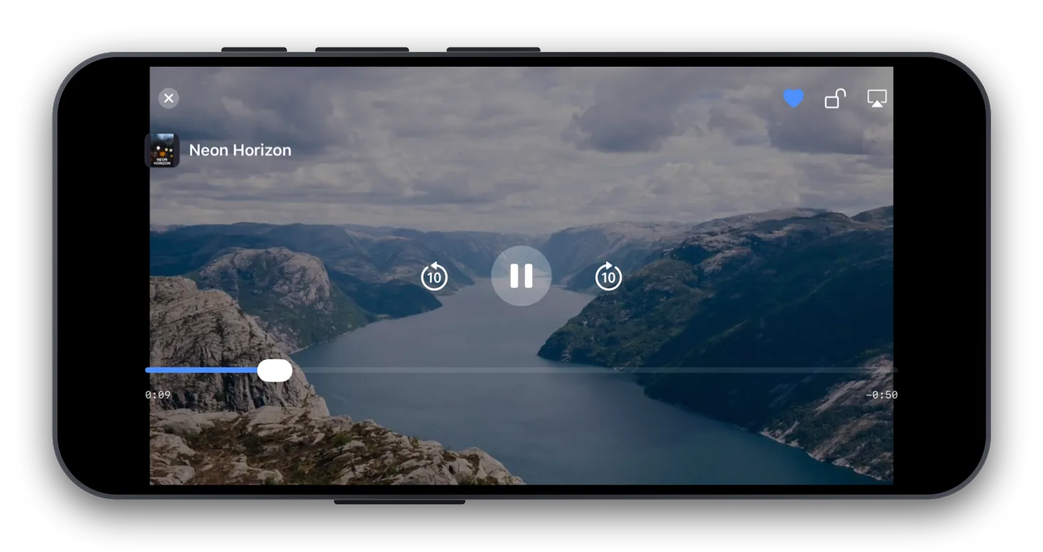 42Player playing a film in landscape with its playback controls